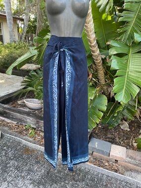 Indonesian Hand batik border print wide leg wrap pants